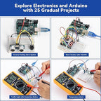 SunFounder Beginner's Lab Starter Kit with Original Arduino Uno R3 REV3 Board Multimeter Basic to Advance 25 Projects HCSR-04 Sensor Button Temp LED Microcontroller Programming