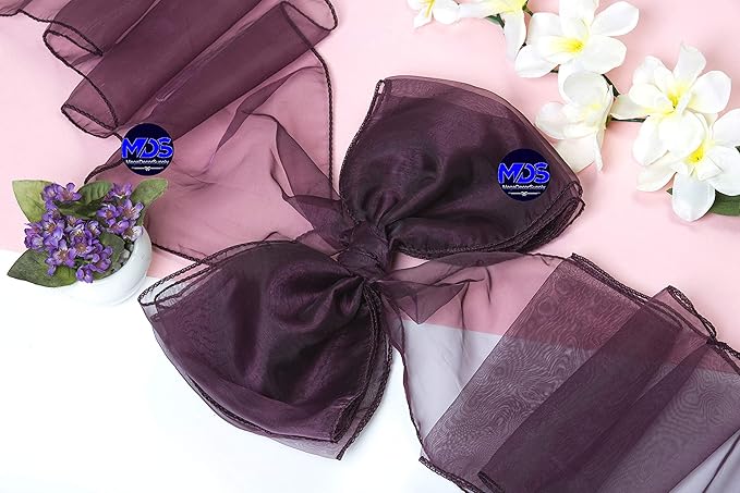 MDS Pack of 50 PCS Organza Chair Sashes Wider Dining Chair Bows Ribbon Tie Back for Wedding Party Birthday Bridal Shower Reception Event Banquet Home Chair Cover Decoration - Plum