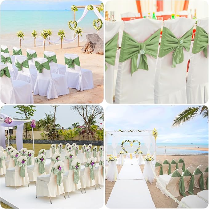 Satin Chair Sashes Bows Universal Chair Ribbon Ties Back Sash for Wedding Party Reception Events Banquets Hotel Event Chair Cover Decoration (7x108 inch) (100, Sage Green)