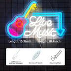 Live Music Neon Sign Led Wall Music Decor Man Cave Neon Light Up Signs Wall Art for Room Bedroom Home Bar USB Powered 15.7"x10.4"