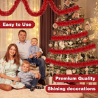 25 Feet Red Christmas Tinsel Garland, Metallic Foil Twist Banner Wall Hanging Tinsel Streamers Backdrop for Parade Floats, Christmas, Mother's Day, Birthday Party Decorations(4in x 25ft)