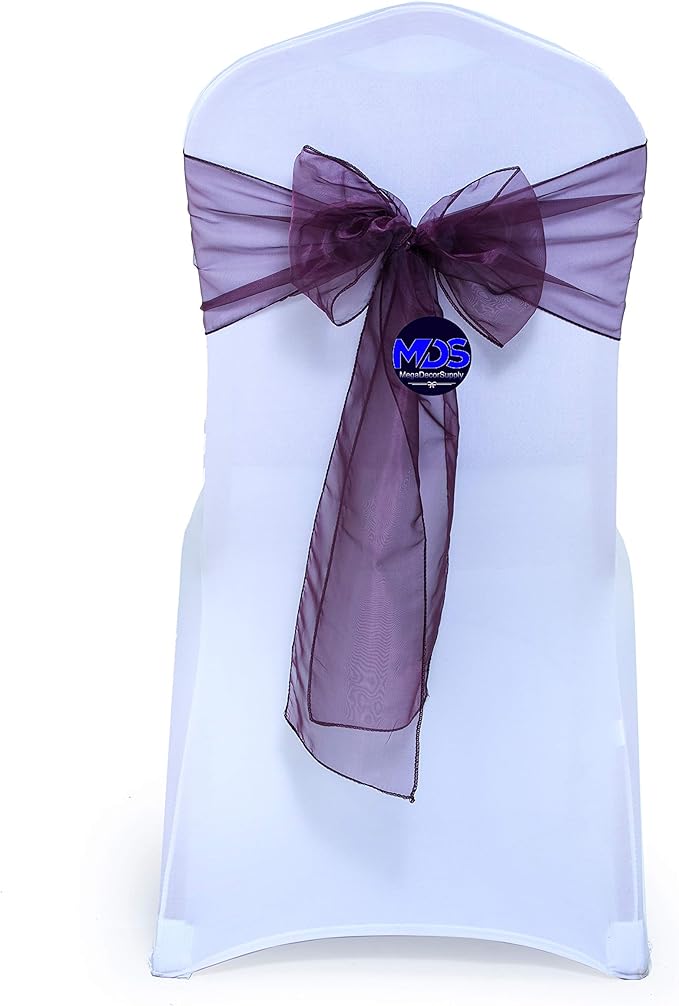 MDS Pack of 150 PCS Organza Chair Sashes Wider Dining Chair Bows Ribbon Tie Back for Wedding Party Birthday Bridal Shower Reception Event Banquet Home Chair Cover Decoration - Plum