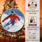 Round Ski Vintage Metal Sign Skiing Sign, Office Sign Home Décor Ski Lodge Décor Cabin Tin Sign 8 * 8 in