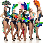 Qunclay 12 Pieces UV Glow Large Rave Folding Hand Fan Festival Fan for Men Women Chinese Japanese Clack Handheld Fan with Rainbow Butterfly for Drag Queen Dance Performance Music Party Gifts, 24 Inch