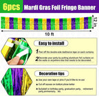 6 Pack 10 Feet Gold Green Purple Foil Fringe Garland Metallic Tinsel Streamers Banner Wall Hanging Curtain Backdrop for Parade Floats, Birthday, Graduate, Mother's Day, Wedding Party Decoration