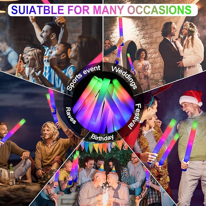 LifBetter Light Up Glow Sticks Bulk, LED Foam Sticks in The Dark with 3 Modes Flashing Led Foam Multicolor Batons Light up Party Favors for Birthdays, Weddings, Concerts, Festivals (20pcs)