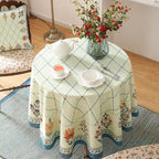 ISAENNE Designer Linen Floral Round Tablecloth,Light Green Farmhouse Durable Table Cloth,Washable Decor Tablecloths for Dining Kitchen Thanksgiving Christmas,Diameter 67"-Floralsea B