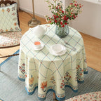 ISAENNE Designer Linen Floral Small Round Tablecloth,Light Green Farmhouse Durable Table Cloth,Washable Decor Tablecloths for Dining Kitchen Thanksgiving Christmas,Diameter 55"-Floralsea B