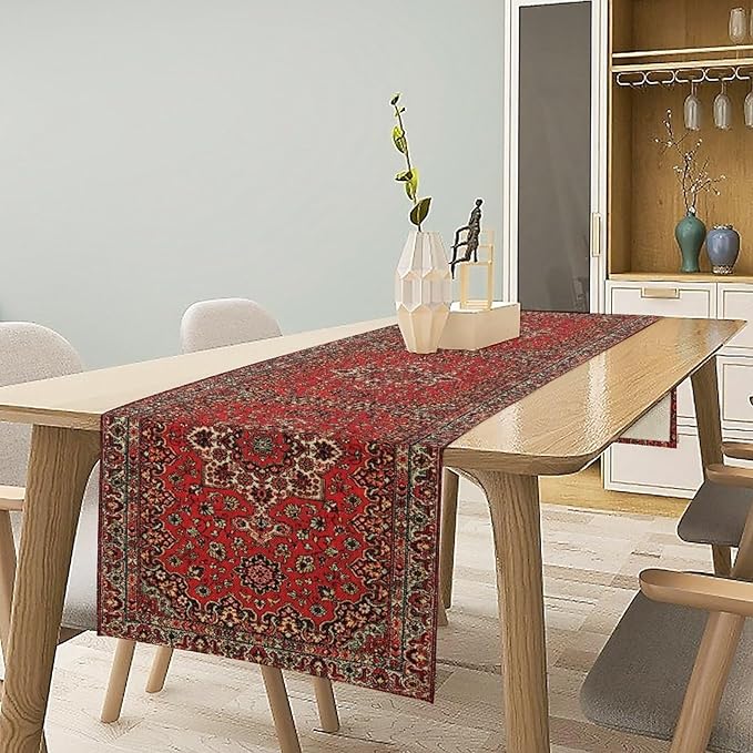 Vintage Boho Red Table Runner,Elegant Mid Century for Home Farmhouse Kitchen Table Dining Coffee Room Garden Party Wedding Decor 13x72in