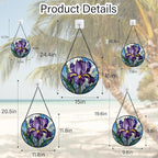 Stained Glass Window Hanging - Iris Birth Flower Suncatcher for Doors Garden Yard Purple Blue Sun Catchers Decor Christmas Mother's Day Birthday Gifts for Teacher Women Mom Nana 6.3 in