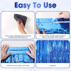 2 Pack Blue Tinsel Foil Fringe Curtains, Blue Party Decorations, Metallic Tinsel Party Streamers Backdrop for Birthday Baby Shower Graduation Wedding Anniversary Party Decorations
