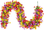 Artificial Flowers Garland Ivy, 4 Pack 5.9 FT Fall Decor UV Resistant Fake Mums Floral Vine Silk Daisy Hanging Flower for Home Garden Wedding Decor Photo Booth Backdrop(Red Purple Yellow)