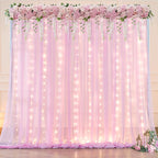 10x10ft Pink Chiffon Backdrop Curtain with Lights for Wedding Parties Baby Shower, Pink Sheer Backdrop Curtains for Girls Birthday Party Bridal Shower Photo Shoot Decor (5×10ft, 2 Panels)