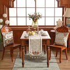 patdrea Designer Elegant French Floral Velvet Table Runner 87 Inch Long, Green with Orange Blossoms Pattern Table Mat, Decor for Kitchen Dining Coffee Table Cabinet Banquet Thanksgiving,12"*87"
