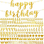 TaoBary 167 Pcs DIY Banner Kit Happy Birthday Glitter Banner Customizable Glitter Make Your Own Kit 162 Letters Symbols and Numbers 3 Rope for Birthday Halloween Wedding Christmas(Gold)