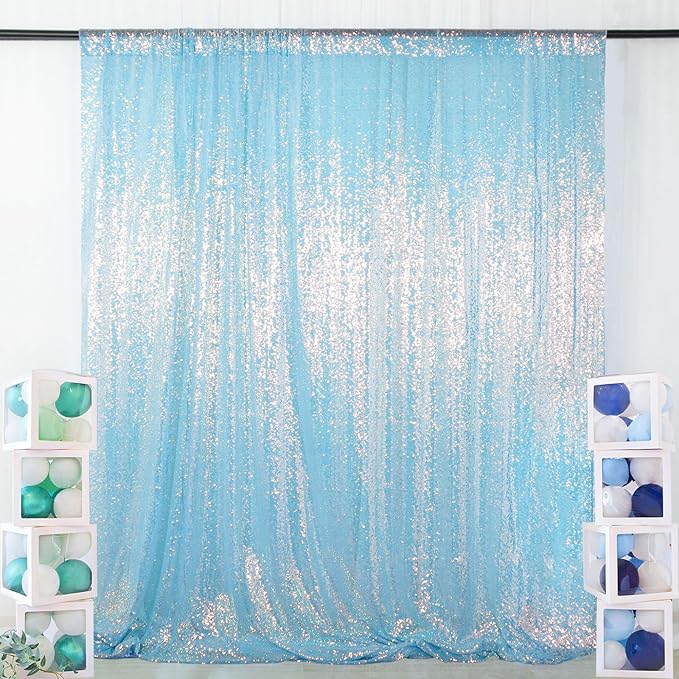 ShinyBeauty Sparkle Sequin Backdrop 4FTx7FT - Iridescent Aqua Mermaid Fabric for Wedding Birthday TikTok Studio, Baby Shower Photography Background