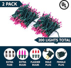 Joiedomi Pink Christmas String Lights,200(2x100) 42.8FT Valentines Day Fairy Tree Lights Plug in for Indoor Outdoor Xmas Valentines Decor Patio Holiday Theme Party Yard House,Green Wire
