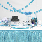 3 Pack 29x108 Inch Light Blue Foil Fringe Table Skirts Metallic Banner for Tinsel Streamer Garland Backdrop for Parade Floats Wedding Thanksgiving Birthday Christmas Halloween Party Decoration