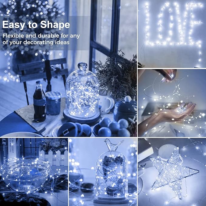 kolpop 3 Pack LED Fairy Lights Battery Operated, Mini Twinkle String Lights Battery Powered Waterproof for Christmas Mason Jars Party,Cool White