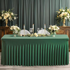 Wish Care 2 Pack Hunter Green Stretch Spandex Table Clothes for 6 Foot Rectangle Tables, 6FT Wrinkle Free Fitted Tablecloths Ruffles Design Table Cover for Party, Banquet, Wedding and Events