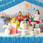 4 Pack 10 Ft Lake Blue Foil Fringe Garland Metallic Streamers Tinsel Banner Wall Hanging Garland Backdrop for Parade Floats, Halloween, Christmas, Thanksgiving, New Year Party Decorations