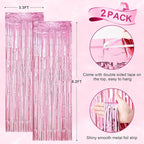2 Pack Light Pink Foil Fringe Backdrop Curtains, Tinsel Streamers Birthday Party Decorations, Fringe Backdrop for Graduation, Baby Shower, Gender Reveal, Disco Party