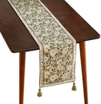 ISAENNE Designer Green Elegant Linen Table Runner 102 Inches Long,Flower and Leaves Pattern Wrinkle Resistant Table Runners for Dining Tables,Thanksgiving,Kitchen Tables,Christmas,12"*102"-Brune