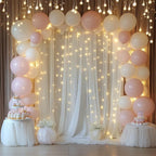 Tulle Backdrop Curtain with Lights String 20 X 10FT Ivory Sheer Tulle Backdrop Curtains for Wedding Birthday Party Reception Photo Booth Background Decorations (4 Panels 5x10FT)