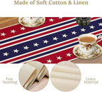 4th of July Table Runner, USA Flag Stars Stripes American Independence Day Red Blue White Stars Lines Print Table Cover for Farmhouse Kitchen Indoor Outdoor Home Party, 13x120inch