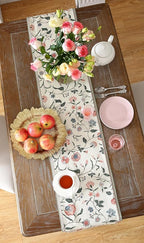 ISAENNE Designer Chinoiserie Elegant Linen Floral Table Runner 71 Inches Long,White Wrinkle Resistant Table Runners for Dining Tables,Thanksgiving,Kitchen Tables,Christmas,12"*71"-Daffy A