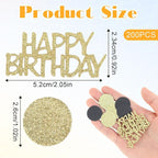 200Pcs Happy Birthday Confetti, Gold Black Birthday Confetti for Table, Metallic Foil Balloon Confettis Scatter Decoration for Party DIY Art Craft