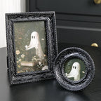 Cuspin Black Picture Frame Set of 2 Vintage Baroque Frames, Ornate Resin Photo Frame with 4x6 Picture Frame and 3x3 Round Frame, Antique Decorative Design for Tabletop Display or Wall Hanging