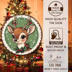 Round Retro Reindeer Metal Tin Sign - Vintage Christmas Decor for Home Coffee Wall - 8 * 8 in