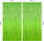Grass Green Foil Fringe Curtain Backdrop, 2Pack Metallic Tinsel Fringe Curtain Streamers Photo Backdrop for St Patricks Day Football Decorations, Birthday Christmas Tropical Party Decor Door Streamers