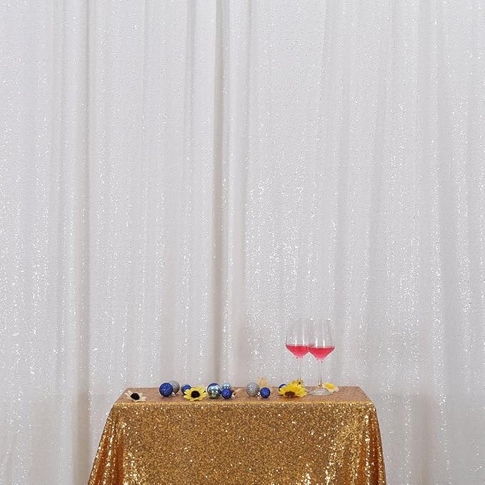 Poise3EHome 4FT x 7FT White Sequin Photography Backdrop Curtain for Party Decoration, White