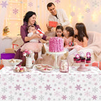 3 Pcs Christmas Snowflake Party Tablecloths Decorations,Plastic Pink Winter Onederland Rectangle Table Cover for Christmas New Year Girls 1st Birthday Baby Shower Holiday Party Decorations,54x108 inch
