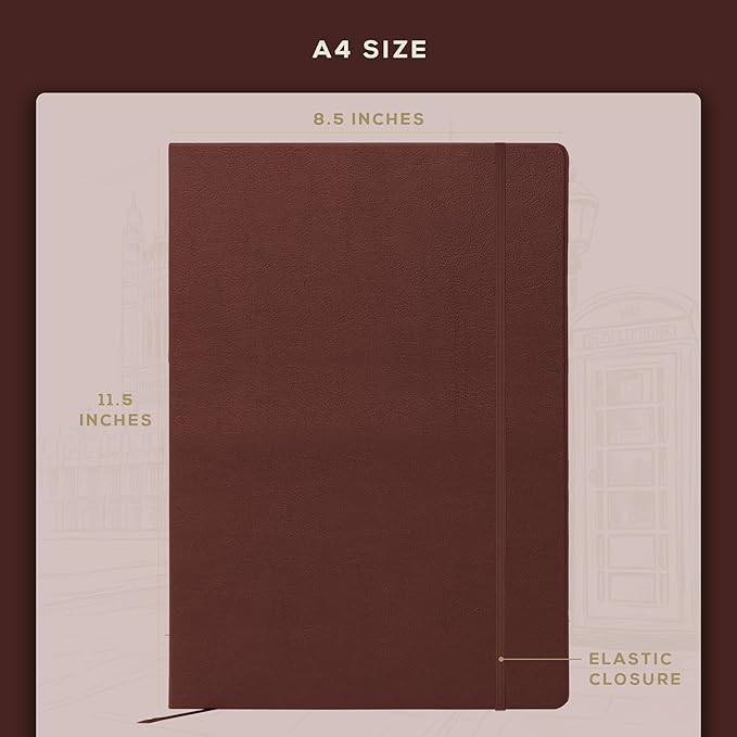 Beechmore Books A4 Sketchbook – 8.5x11 Premium Vegan Leather Bound Large Sketch Book Hardcover with 156 Thick 160gsm Perforated Ivory Pages, Blank Sketch Pad, Gift Boxed, Back Pocket, Ribbon Bookmark
