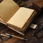 cuero 3 Moon Blue Lapiz Embossed Vintage Leather Journal for Men & Women - 140 Pages, Antique Handmade Deckle Edge Vintage Paper, Leather Journal Writing Notebook Dairy Gift (7 inch by 10 inch, Black)