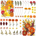 120 Pcs Dried Pressed Flowers for Crafts, Real Natural Flowers in Vibrant Yellow, Orange & Red Tones for Resin, DIY Art, Jewelry, Scrapbooking & Candle Making – Tweezers Included