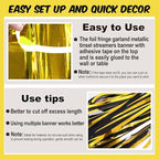 6 Pack 10 Ft Black and Gold Foil Fringe Garland Metallic Streamers Tinsel Banner Wall Hanging Garland Backdrop for Parade Floats, Halloween, Christmas, Thanksgiving, New Year Party Decorations