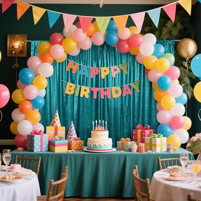SquarePie Sequin Backdrop Curtain Not See Through Thick Glitter Background for Party 6FT x 8FT Teal
