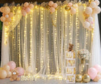 Champagne Backdrop Curtains with Lights String for Wedding Parties 10×10ft Sheer Tulle Backdrop Curtain for Bridal Shower Baby Shower Birthday Party Photo Shoot Decorations 2 Panels 5×10ft
