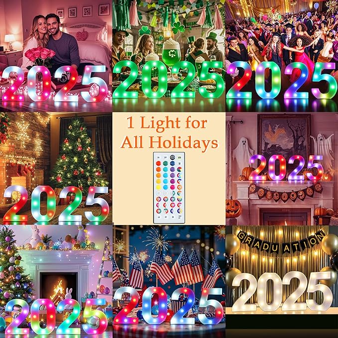 Pooqla 60th Birthday Decorations for Men Women, 35 Colors LED Light Up Numbers with Remote, Multicolor Marquee Numbers 60 Sign for Party Wedding Anniversary Decor 60th Birthday Gift, Number 60