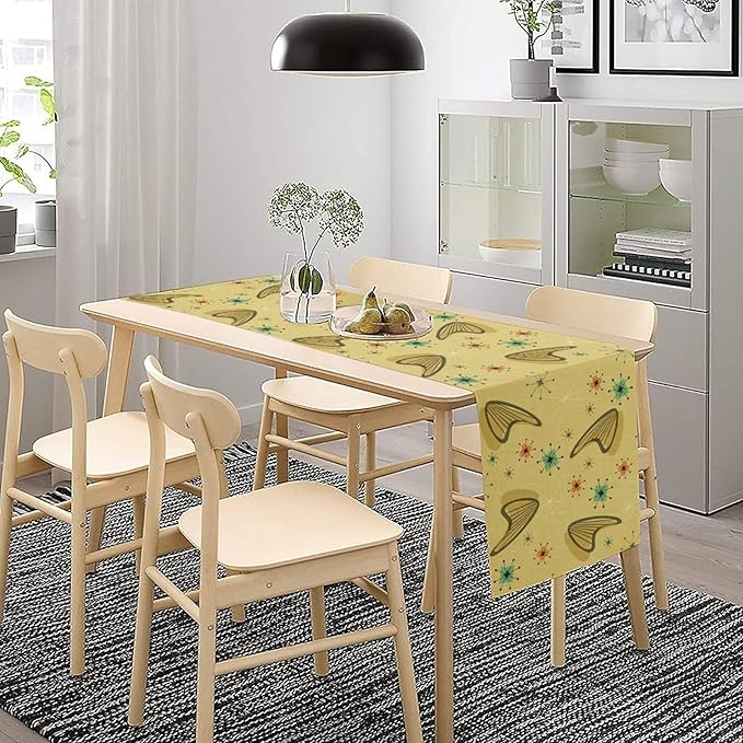 Mid Century Table Runner, Modern Atomic Pattern Absctract Geometric Retro 1950S 1960S Dinner Runner for Home Kitchen Dining Table Decoration, 13x108 Inch