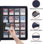 Snekdy premium 1024-pocket trading card binder, 16-pocket cards album, waterproof PU-leather Cover album with side loading, holds gaming, baseball, basketball & sports cards (Blue)