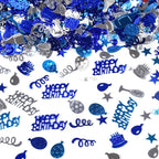 VHUWE Happy Birthday Confetti, 1.6 oz Dark Blue Light Blue Silver Cake Balloon Star Goblet Bottle Glitter Confetti for Boys Girls Kids Women Men Happy Birthday Party Table Decorations Supplies
