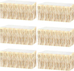 6 Pack 29x108 Inch Metallic Foil Fringe Tinsel Table Skirts Banner for Rectangle Tables Streamer Garland Backdrop for Wedding, Birthday, Parade Floats, Halloween Party Decoration(New Champagne Gold)
