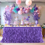 PARTISKY Mermaid Purple Tulle Curly Willow Table Skirt for Rectangle Table 9ft, Ruffle Tutu Table Cloth for Girls Boys Baby Shower,Mermaid Birthday Party