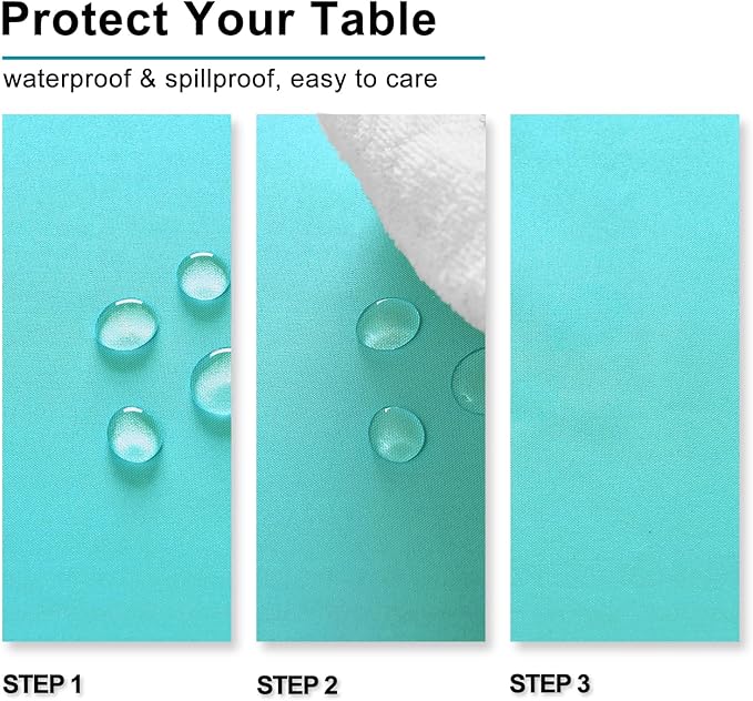 Hiasan 2 Pieces Solid Rectangle Tablecloth - Waterproof and Spillproof Washable Polyester Fabric Table Cloth for Kitchen and Dining Room, Aqua, 54 x 120 Inch
