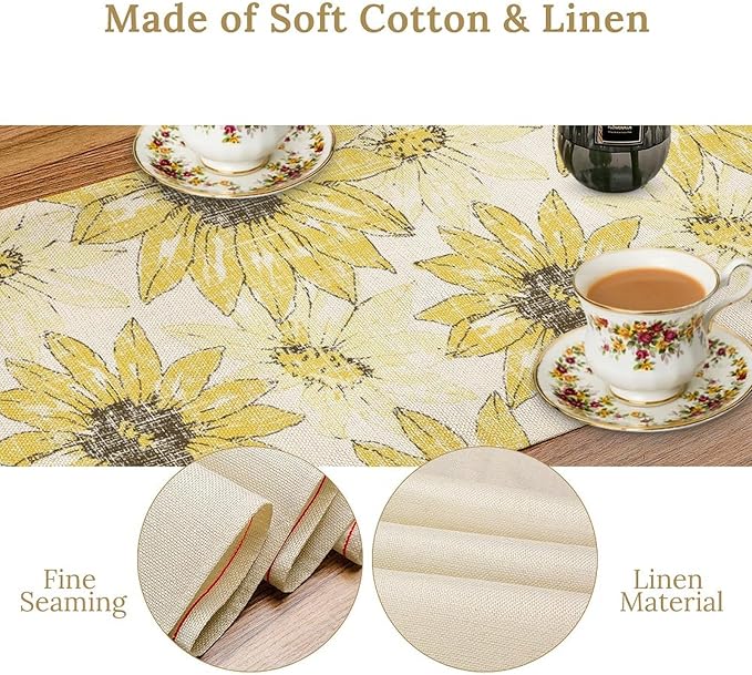 Chrysanthemum Vintage Floral Table Runner, Elegant Grunge Gray Sunflower Spring Summer Elegant Pattern Artichokes Flower Table Runner for Party Kitchen Dining Living Room Decor, 13x120 Inch